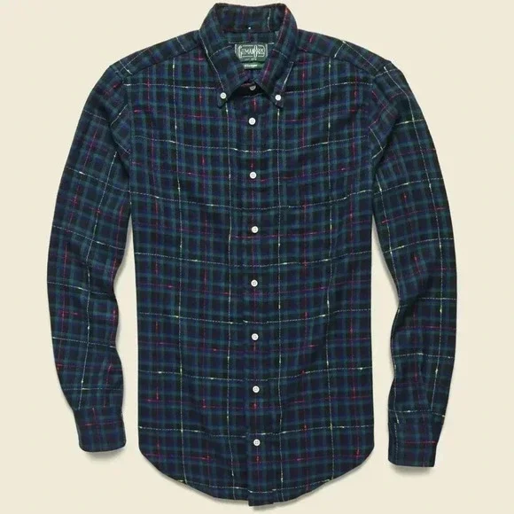 Gitman Bros Vintage | Archive Fluro Slub Flannel - Green & Black / Sz S - Picture 2 of 9